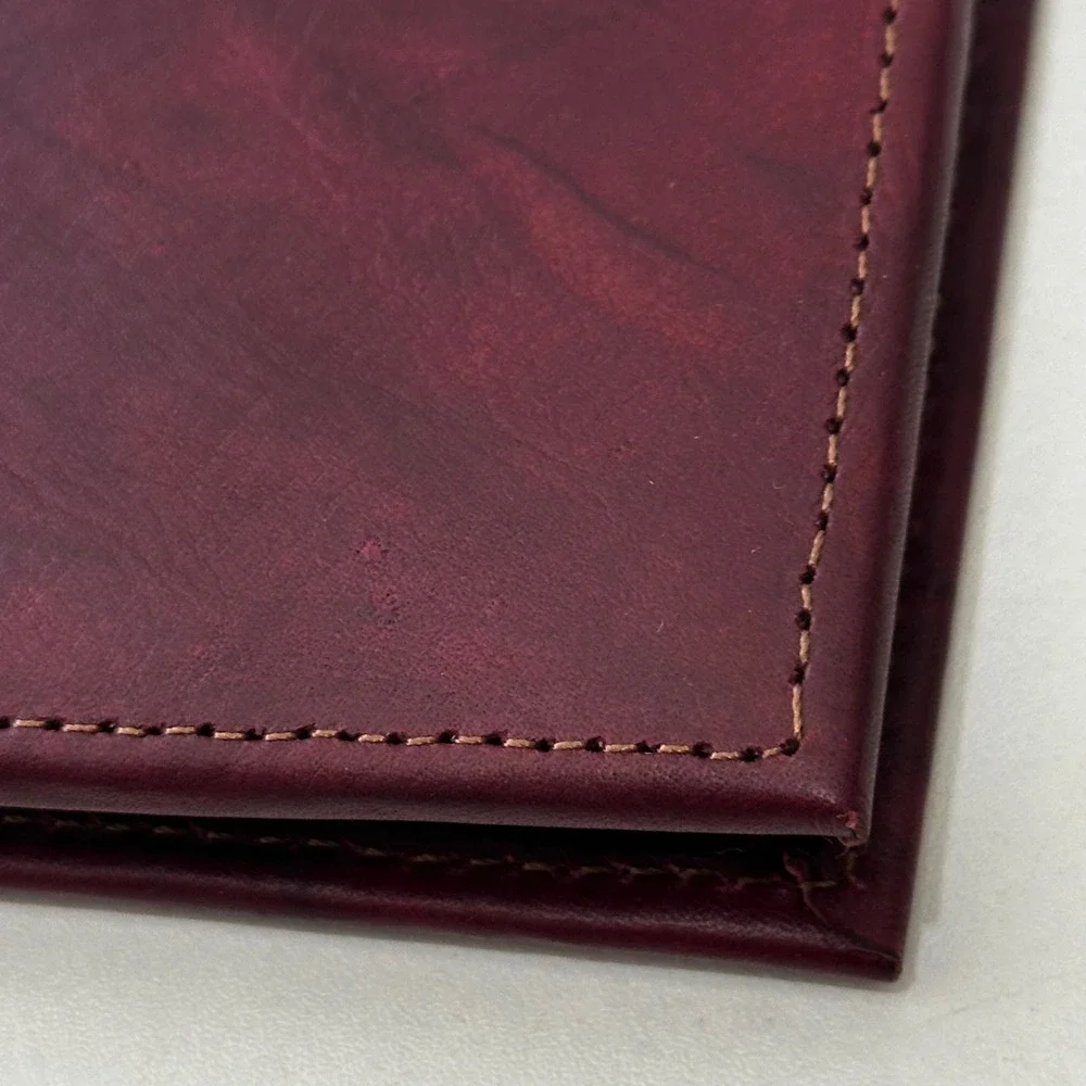 Artisan Hand Made Leather Bifold Wallet Rustic Wine Burgundy Nicaragua Mens